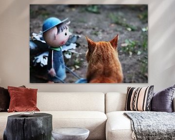 Tuinman decoratie en kat