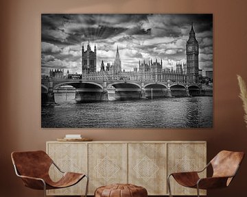 LONDON Westminster Bridge Sunrays | monochrome by Melanie Viola