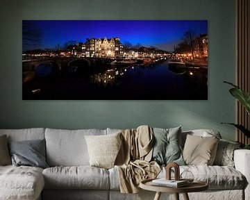 Amsterdam canal panorama at night by iPics Photography