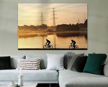 Mountainbiker in der Landschaft von Art by Fokje