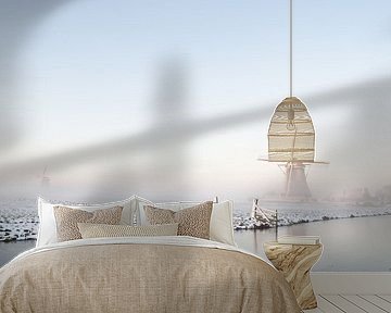 White winter windmill landscape with snow and ice in Holland by iPics Photography