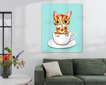 Gestreepte koffie kat van Bianca Wisseloo