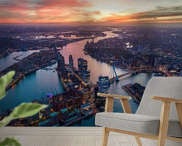 Luchtfoto: zonsondergang in Rotterdam van David Zisky