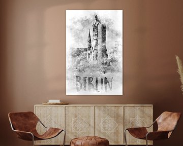 Monochrome Art BERLIN Kaiser Wilhelm Memorial Church | watercolor by Melanie Viola