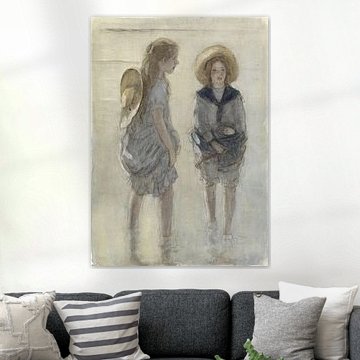 Twee pootjebadende meisjes rond 1900