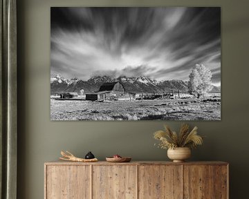 Mormon Row Barn in zwart-wit, Wyoming van Henk Meijer Photography