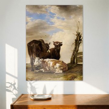 Twee koeien en een jonge stier naast een hek, Paulus Potter (gezien bij vtwonen)