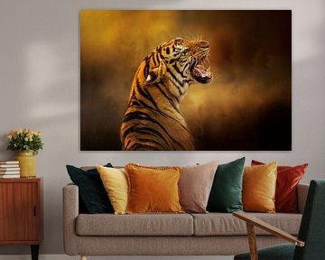 Majestic Roaring Tiger In Vibrant Orange And Brown by Diana van Tankeren
