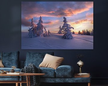 Paysage de montagne "Coucher de soleil en hiver" sur Coen Weesjes