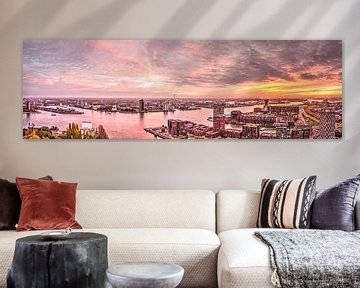 Panorama zonsondergang Rotterdam van Frans Blok