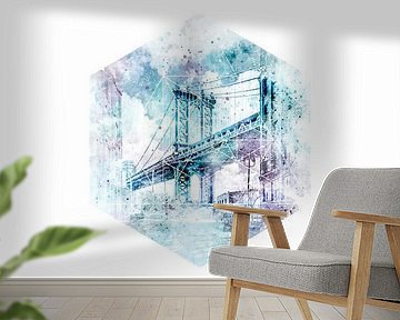 Coordinates NYC Manhattan Bridge | jazzy watercolor