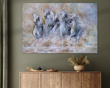 schilderij 'witte paarden",  "white horses running.." van Els Fonteine