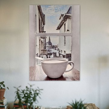 City Break Groningen - Cup of Coffee with View of A-Church Tower Wall Decoration by Elianne van Turennout