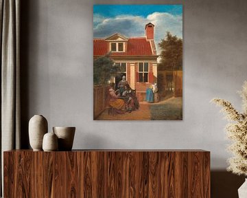 Een gezelschap op de plaats achter een huis, Pieter de Hooch