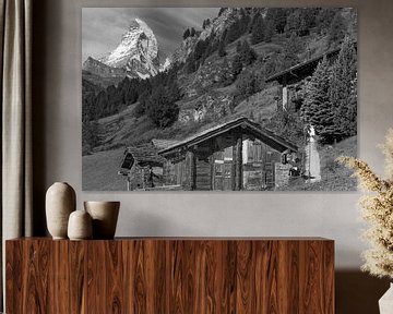Holzhäuser mit Matterhorn von Menno Boermans