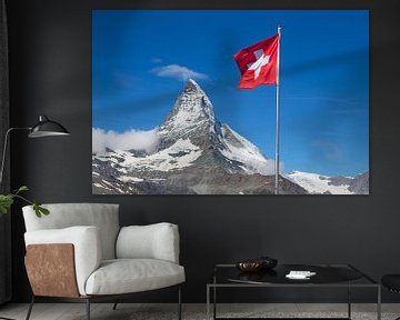 Zwitserse vlag met Matterhorn van Menno Boermans