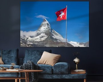 Zwitserse vlag met Matterhorn van Menno Boermans