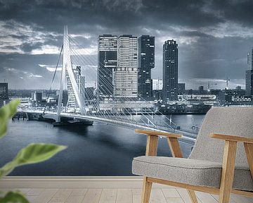 Skyline Rotterdam Erasmusbrug - Metallic Grey van Vincent Fennis