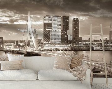 Skyline Rotterdam Erasmusbrug - Vintage Brown van Vincent Fennis