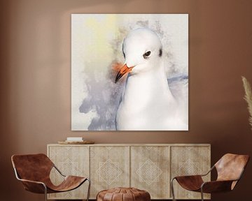 Portrait d'une mouette rieuse en costume d'hiver (technique mixte) sur Art by Jeronimo