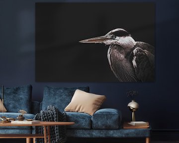 Heron on a black background by Elianne van Turennout