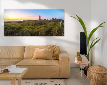 Panorama-Leuchtturm von Texel bei schönem Sonnenuntergang / Panoramafoto Texel-Leuchtturm