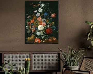 Blumenstillleben in einer Vase mit Maiskolben und Schnecke, Jacob Rootius