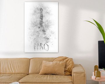 Monochrome Art EIFFELTURM | Aquarelle sur Melanie Viola