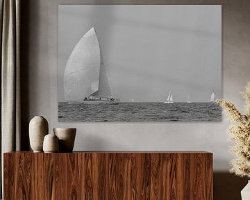 White sailboats on the Mediterranean Sea van Tom Vandenhende