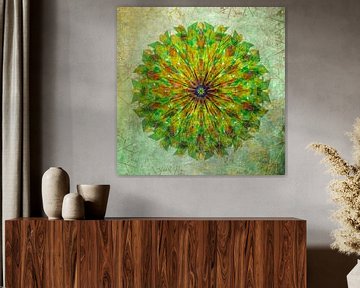 Mandala - grunge in yellow and green by Rietje Bulthuis