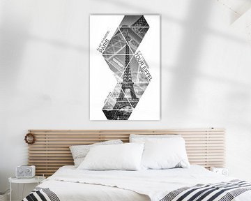 Coördinaten PARIS Eiffeltoren | monochroom van Melanie Viola