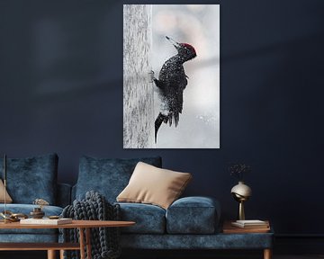 Black Woodpecker in Taiga forest by Beschermingswerk voor aan uw muur