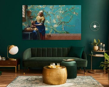Milkmaid by Vermeer with Almond blossom wallpaper by Van Gogh