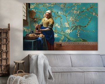 Milkmaid by Vermeer with Almond blossom wallpaper by Gogh by Lia Morcus