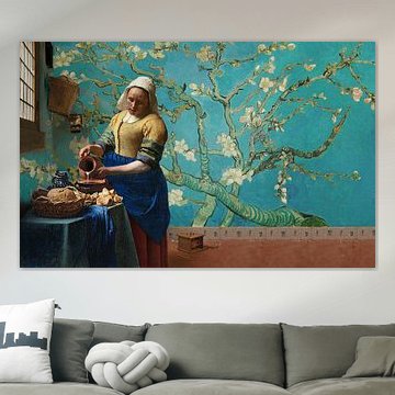 Milkmaid by Vermeer with Almond blossom wallpaper by Gogh by Lia Morcus