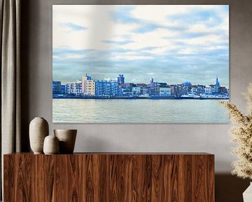 Dordrecht - skyline - in blauw tinten van Ineke Duijzer