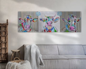 Oostenrijkse koe  trio met koeienbel. van Kunstenares Mir Mirthe Kolkman van der Klip