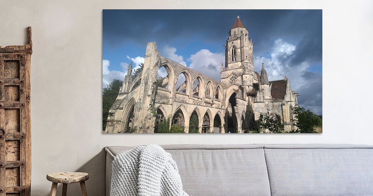 Tirage Albuminé Vintage De L'église De Caen, France - Année 1870 - Format 18x24 Cm - Réf. MQ8612