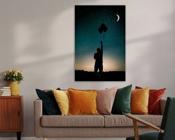 Silhouet met sterrenhemel en maan van Kim Bellen