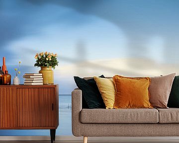 Vissersnetten in het Lauwesmeer te Oostmahorn in licht blauw