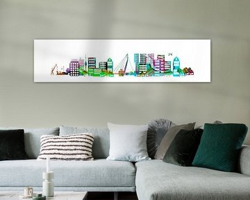 Skyline Rotterdam stylisée en couleur
