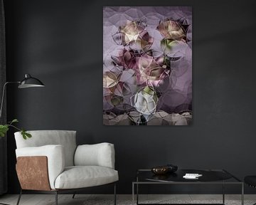 nature morte avec des fleurs en rose avec violet (résumé) sur Marjolijn van den Berg