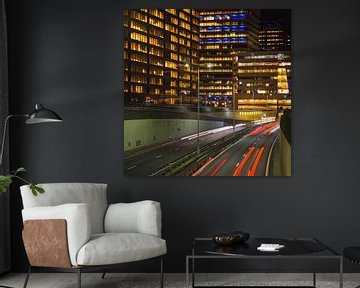 View on The Hague offices and freeway by night sur Georges Hoeberechts