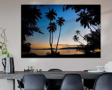 coucher de soleil avec les palmiers Uepi Solomon islands sur Ron van der Stappen