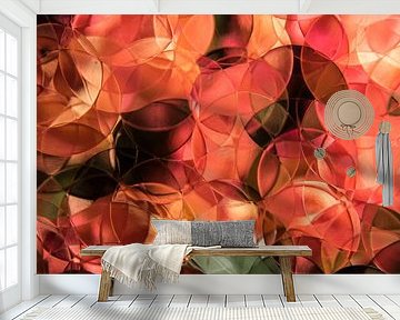 still life of coral-colored roses, abstract by Marjolijn van den Berg