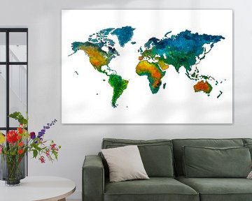 Vrolijke Wereldkaart | Aquarel schilderij van WereldkaartenShop