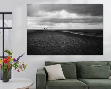 Stille Schönheit: Schwarz-weiße Strandlandschaft von Terschelling von Discover Dutch Nature