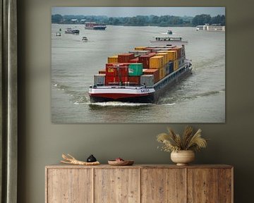 Containerschip onder de "zwaan" te Rotterdam. van Brian Morgan