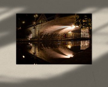 Belgie Gent gracht licht spoor onder brug - nachtfotografie