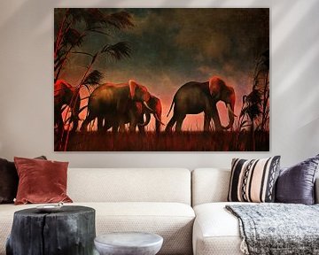 Règne animal –  Les éléphants marchent ensemble jusqu'à leur point d'eau